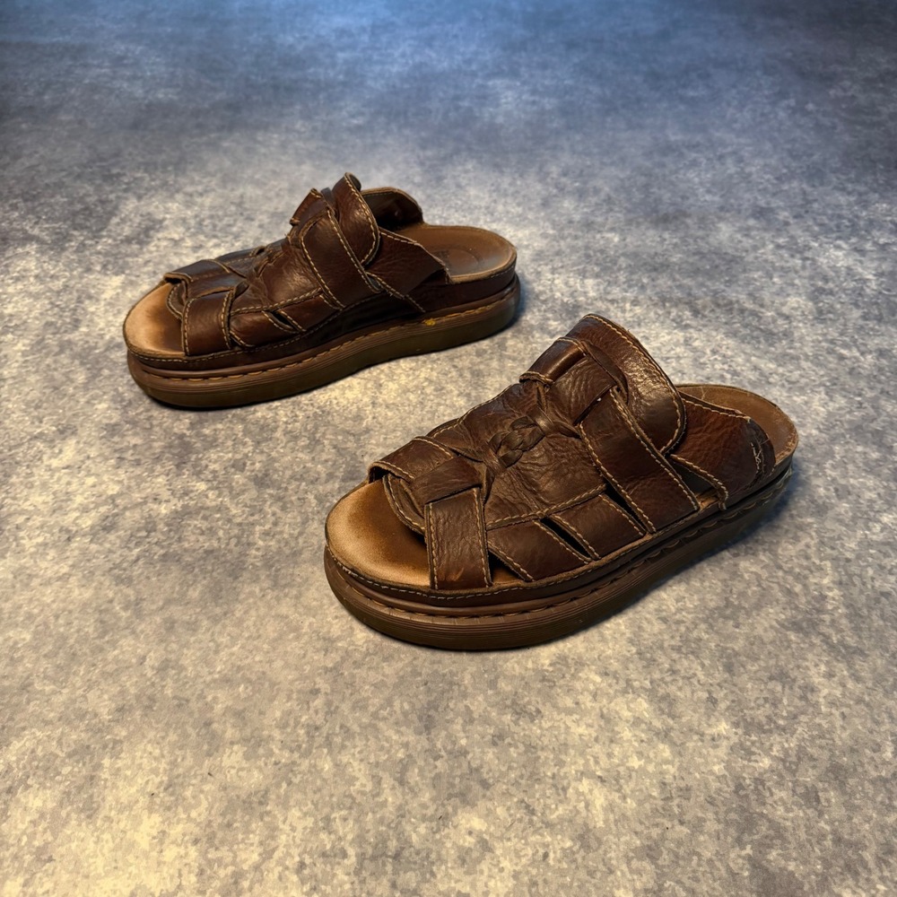 Vintage Dr Martens Fisherman Slide Sandals Men 11 Brown Leather MIE England 8092
